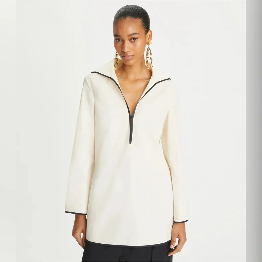 NWT $428 Tory Burch Long-sleeve Cotton Tunic In French Cream - Picture 1 of 6